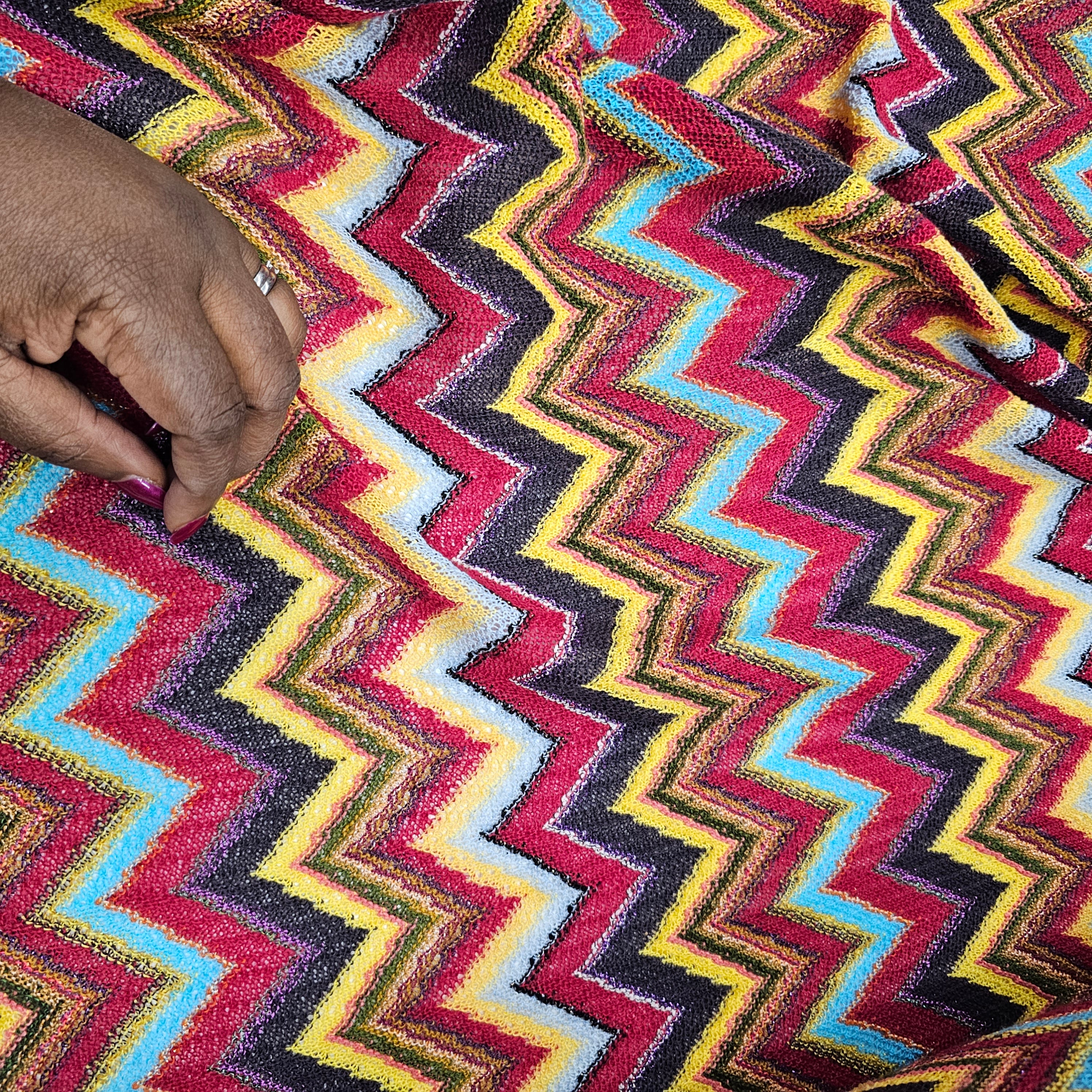 Honey I See Pyramids (Yellow, Red, Sky Blue) Large Chevron - Viscose Mix