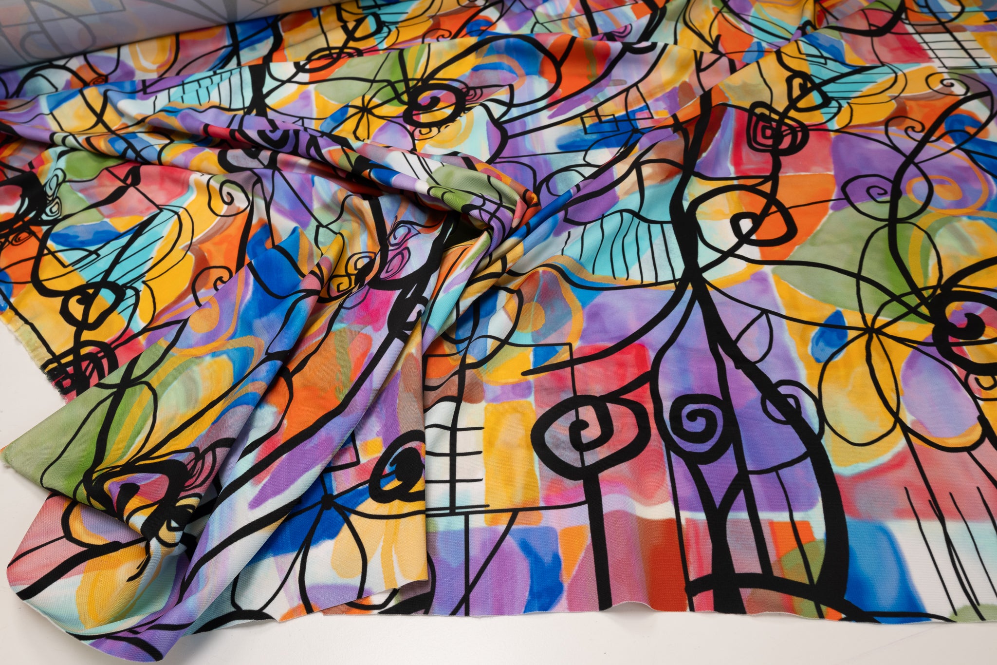 REMNANT - Interesting Doodles - Thick Viscose Jersey (2.40mts at £50 )