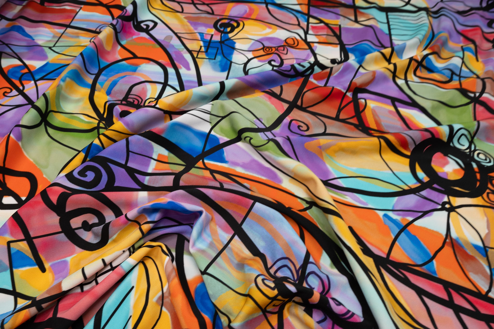 REMNANT - Interesting Doodles - Thick Viscose Jersey (2.40mts at £50 )