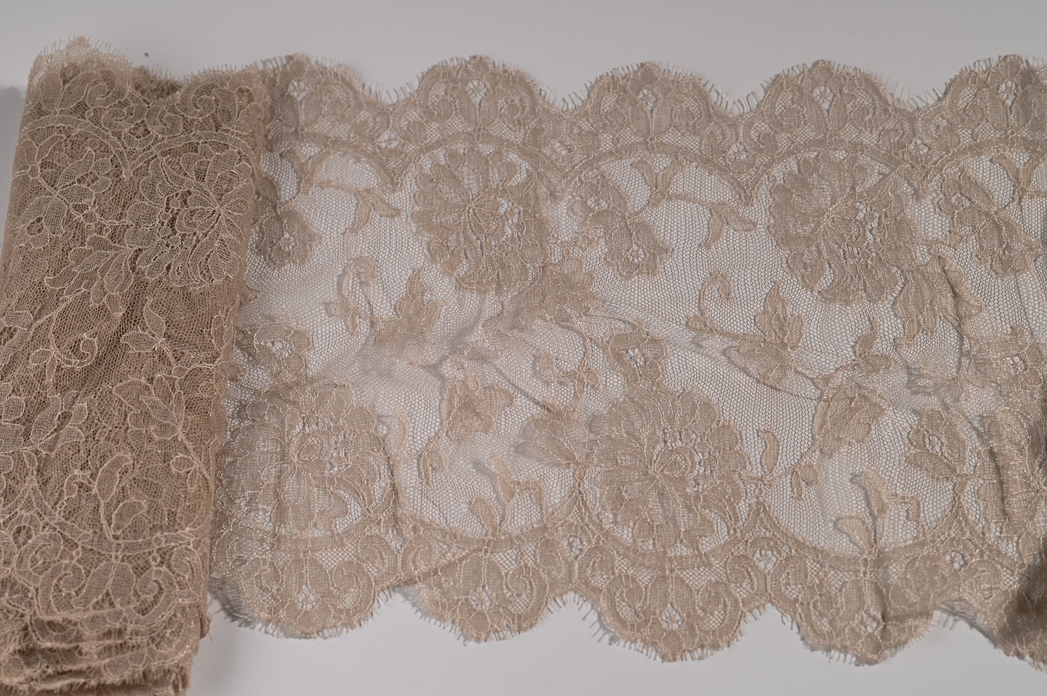 Extra Wide Delicate Lace Trim (Dark Cream) - 240mm