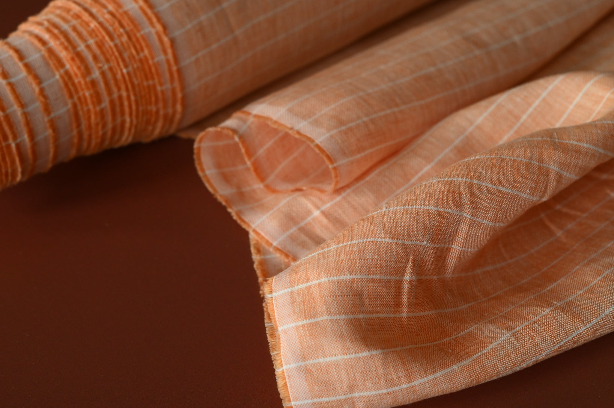 REMNANT - What A Stripy Load of Beauty ( Orange and White) - Linen (1.75 at £30)