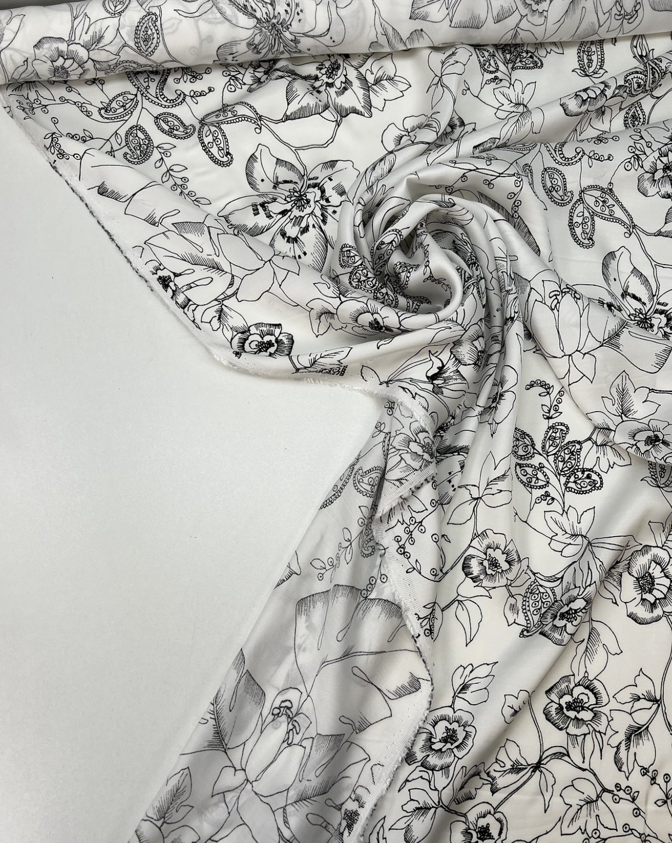 REMNANT - Life In Black And White - Viscose Satin (1.5mts at £24)