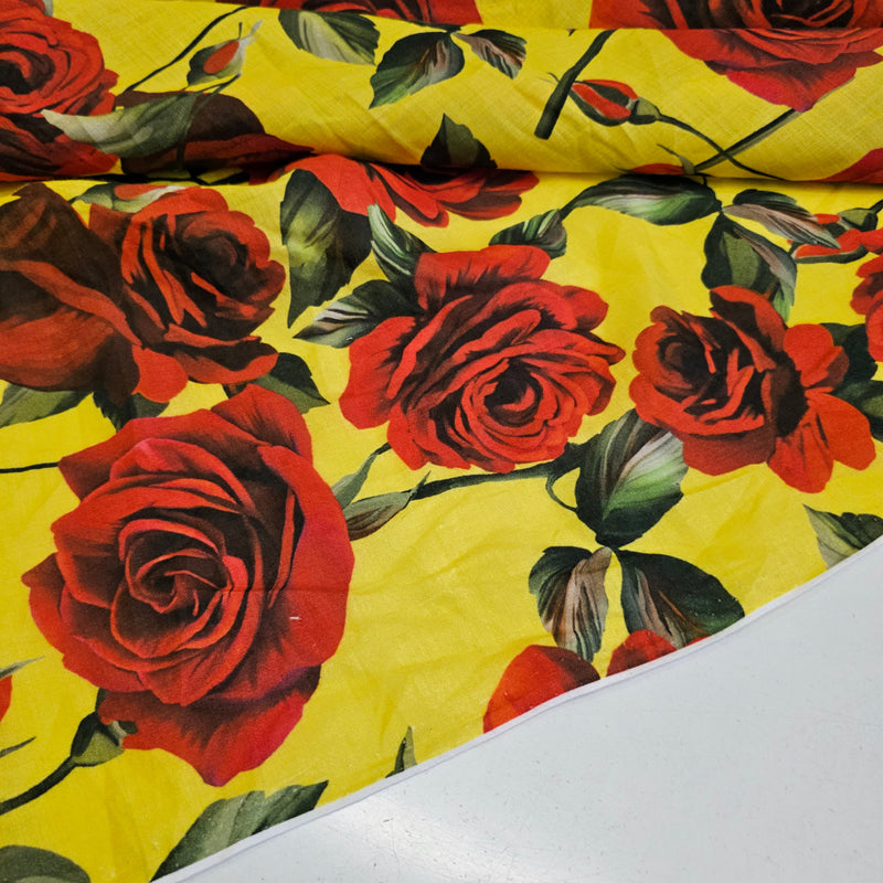 REMNANT- Roses For My Love ( Yellow) - Linen - 1mt