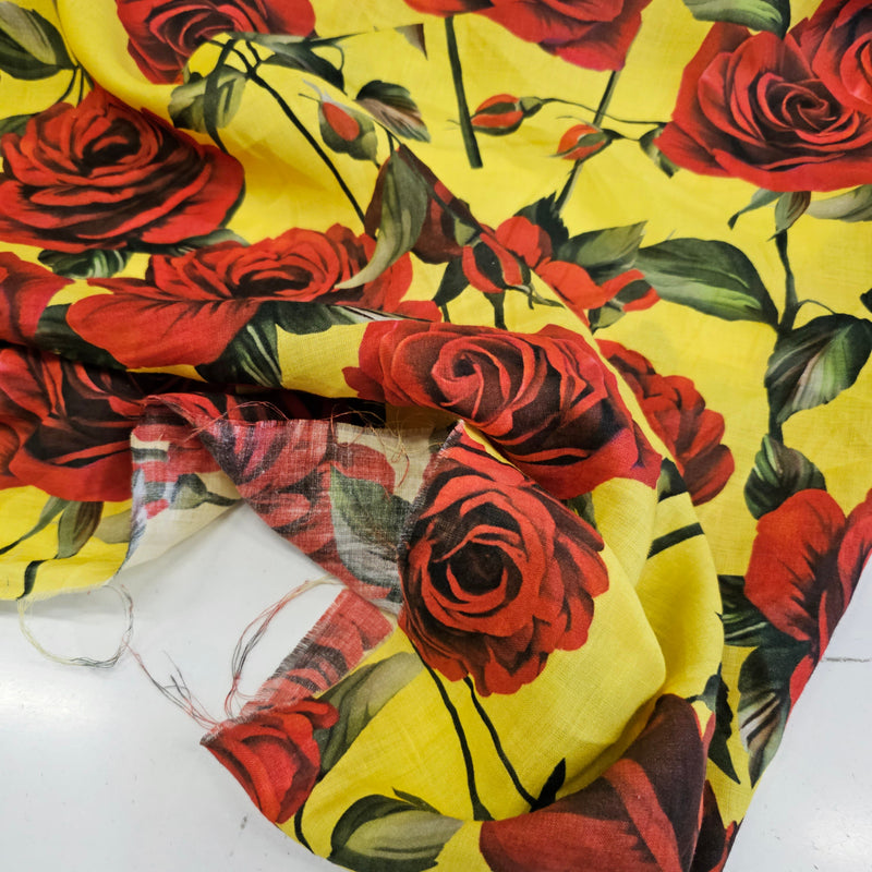 REMNANT- Roses For My Love ( Yellow) - Linen - 1mt