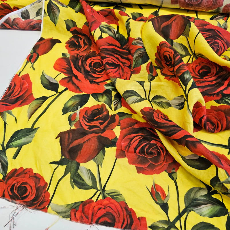 REMNANT- Roses For My Love ( Yellow) - Linen - 1mt