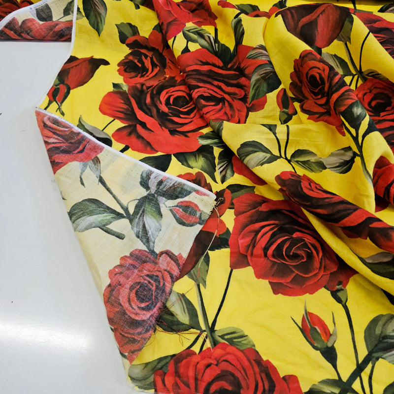 REMNANT- Roses For My Love ( Yellow) - Linen - 1mt