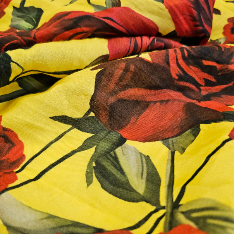 REMNANT- Roses For My Love ( Yellow) - Linen - 1mt