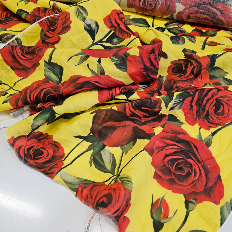 REMNANT- Roses For My Love ( Yellow) - Linen - 1mt
