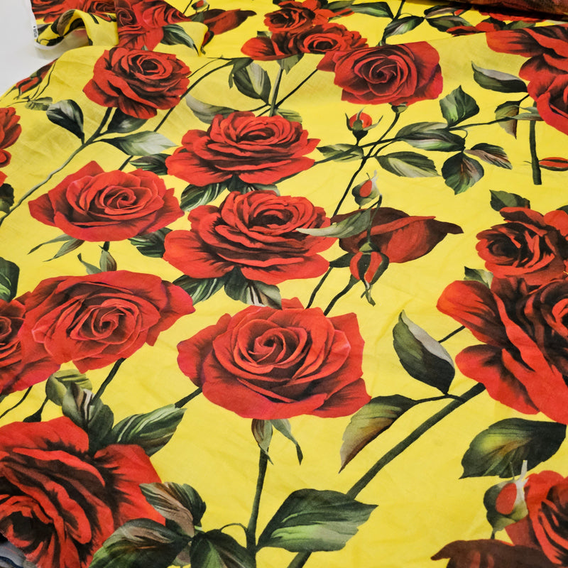 REMNANT- Roses For My Love ( Yellow) - Linen - 1mt