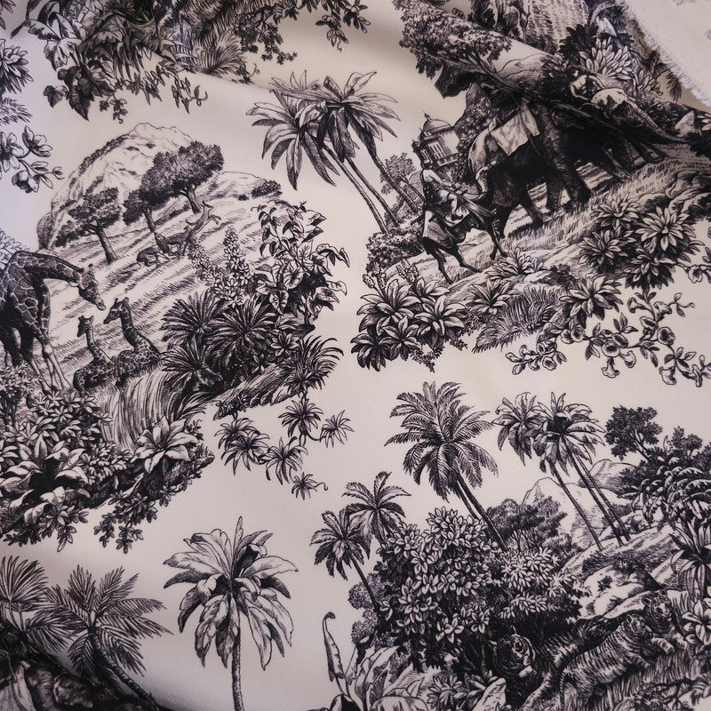 REMNANT -Palms In The Jungle (Black)- Stretch Silk - (2.50mts)
