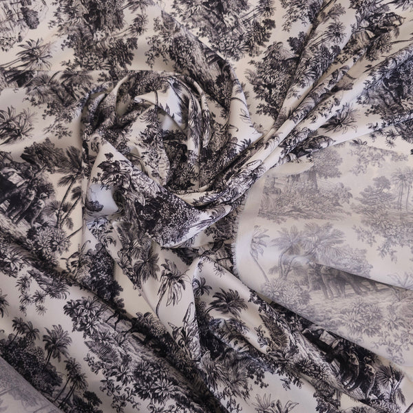 REMNANT -Palms In The Jungle (Black)- Stretch Silk - (2.50mts)