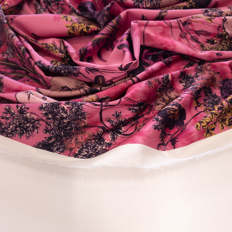 REMNANT -Mama Elephant and Baby (Pink)- Stretch Silk - (1.5mts)