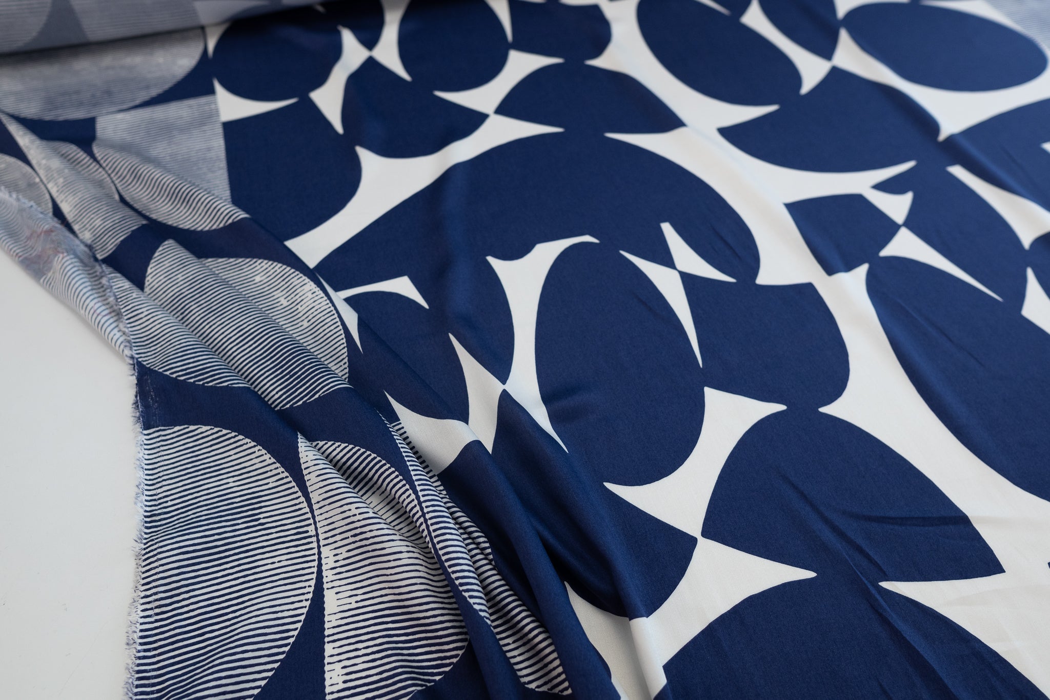 PRE- ORDER - Blue In Circles and Stripes  - Viscose Satin