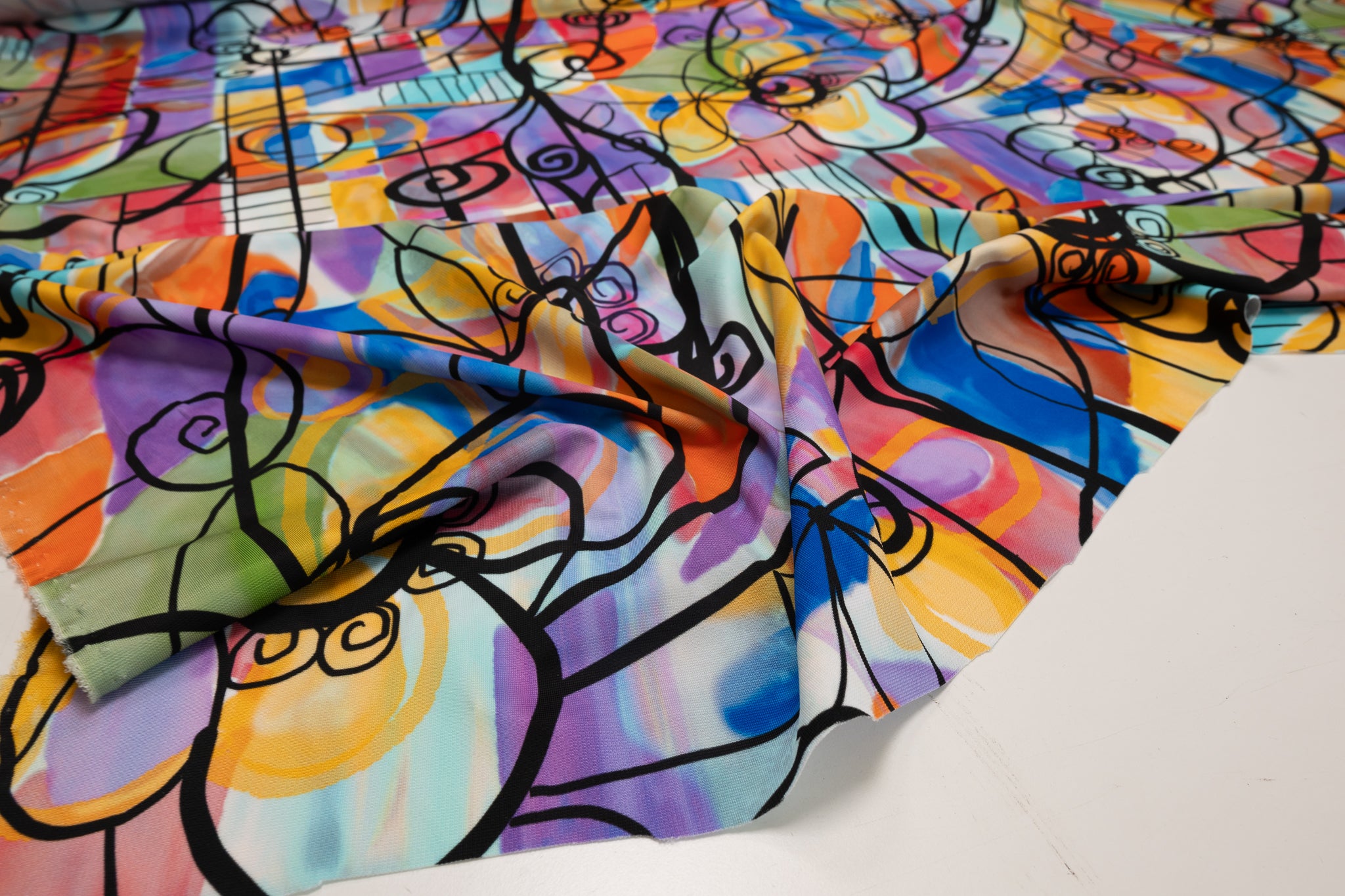 REMNANT - Interesting Doodles  - Thick Viscose Jersey (2.40mts at £50 )