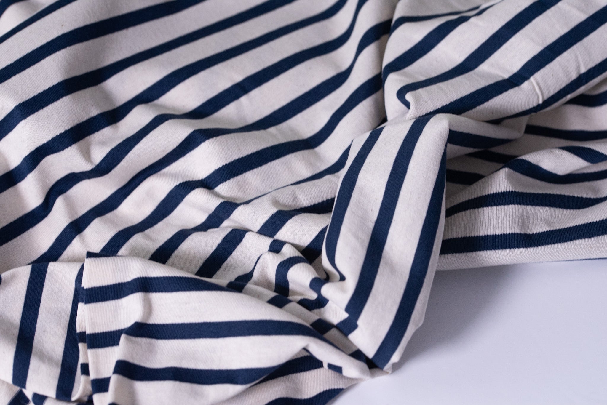 REMNANT - Breton Tops Anyone? (Blue and Ivory) - Cotton Jersey - 2.50mts