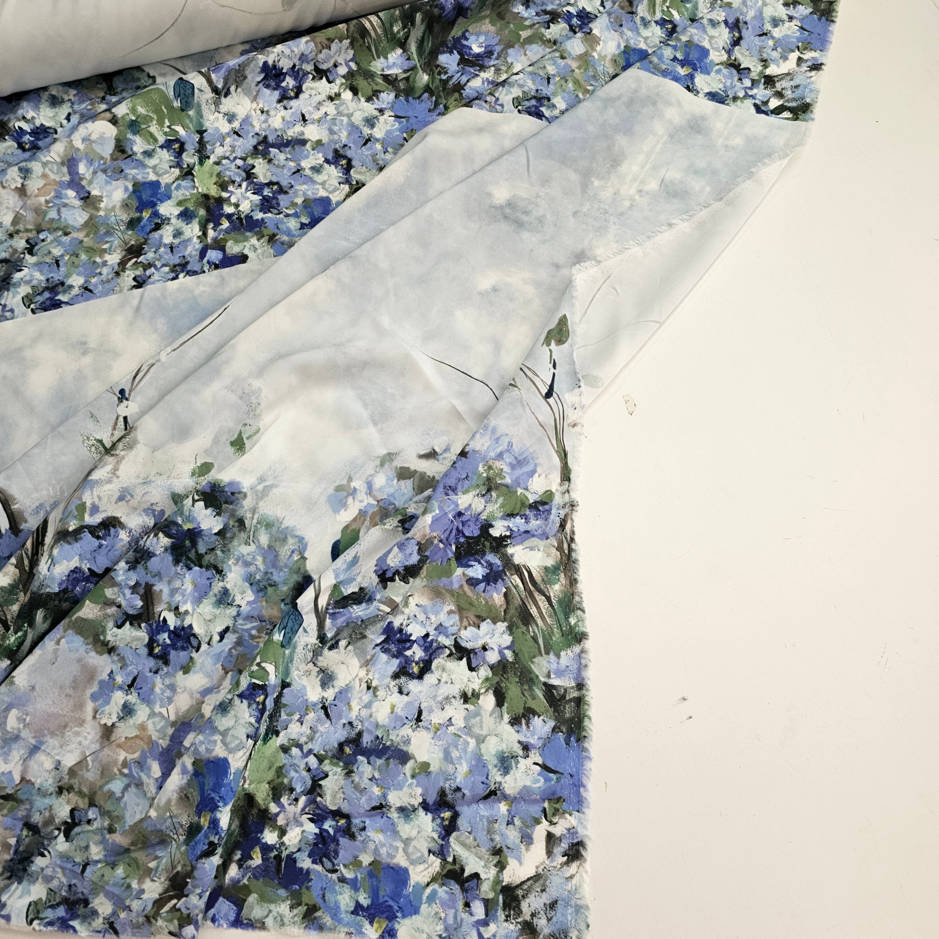 Picnic In The Blue Meadow  - Viscose Crepe Panel