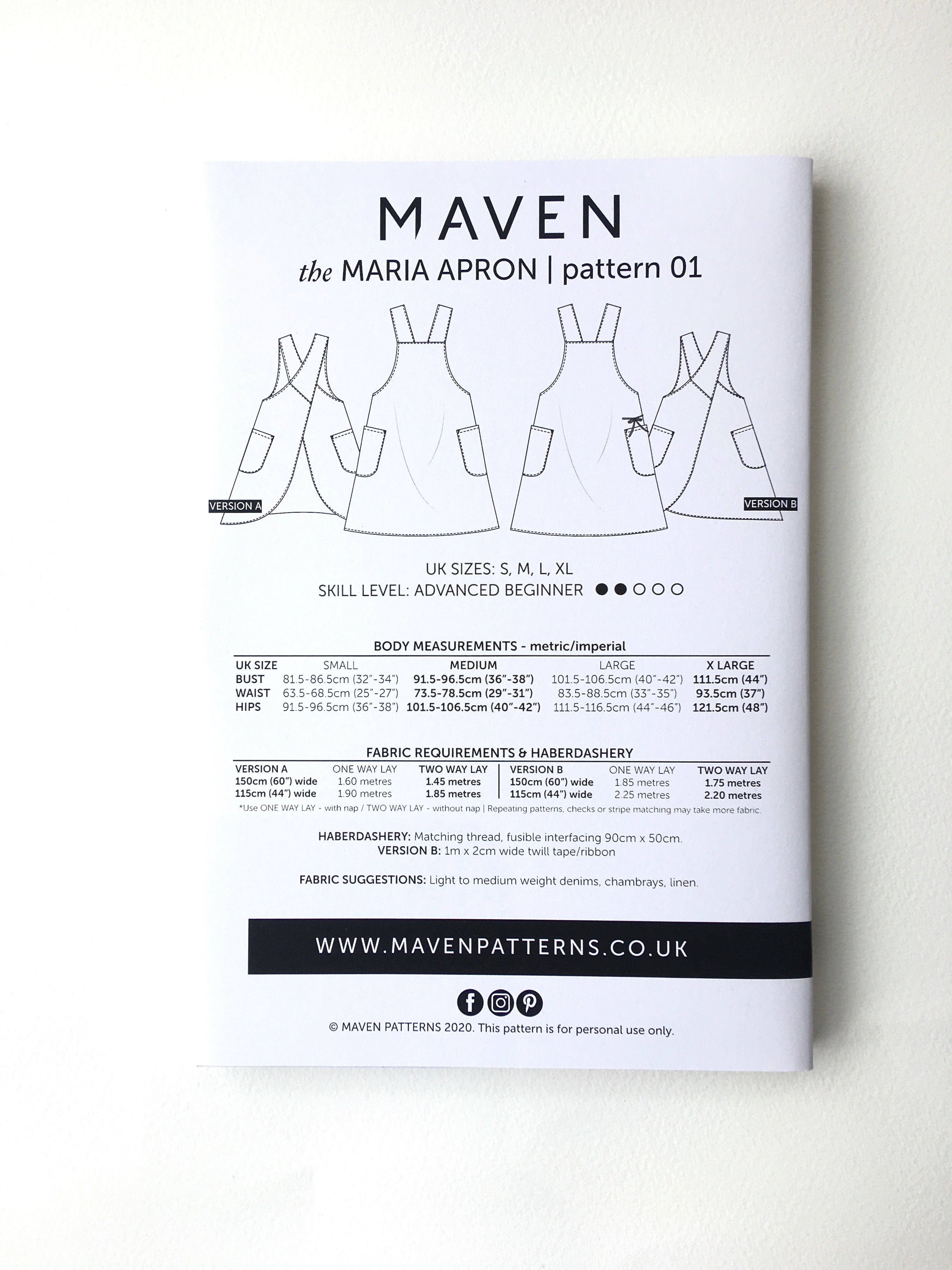 The Maria Apron Pattern- Maven Patterns - Selvedge and Bolts