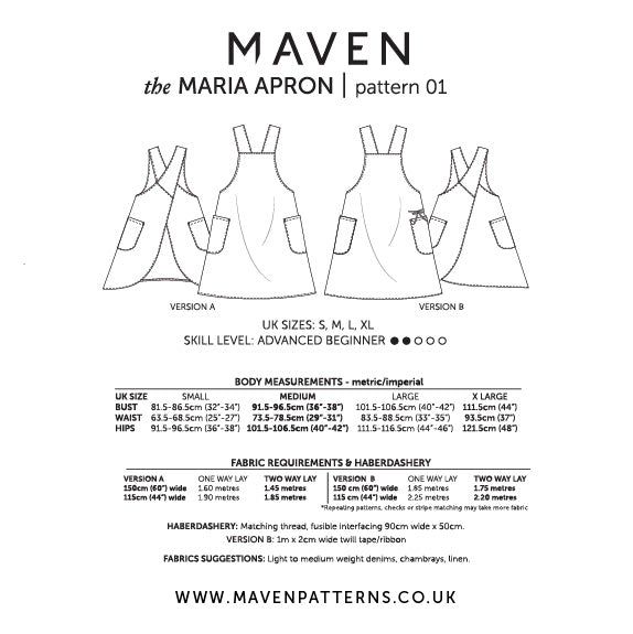 The Maria Apron Pattern- Maven Patterns - Selvedge and Bolts