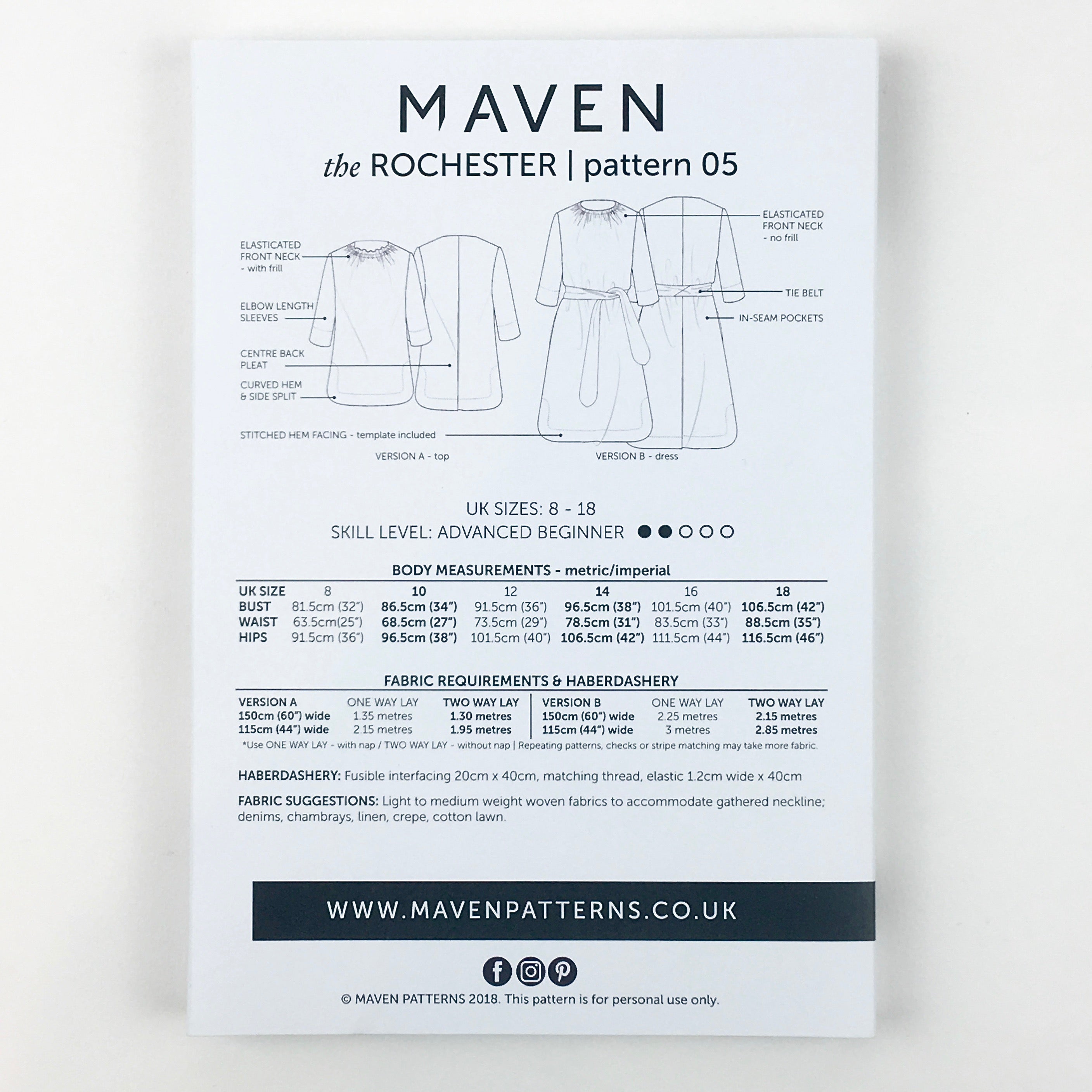 The Rochester Pattern - Maven Patterns - Selvedge and Bolts