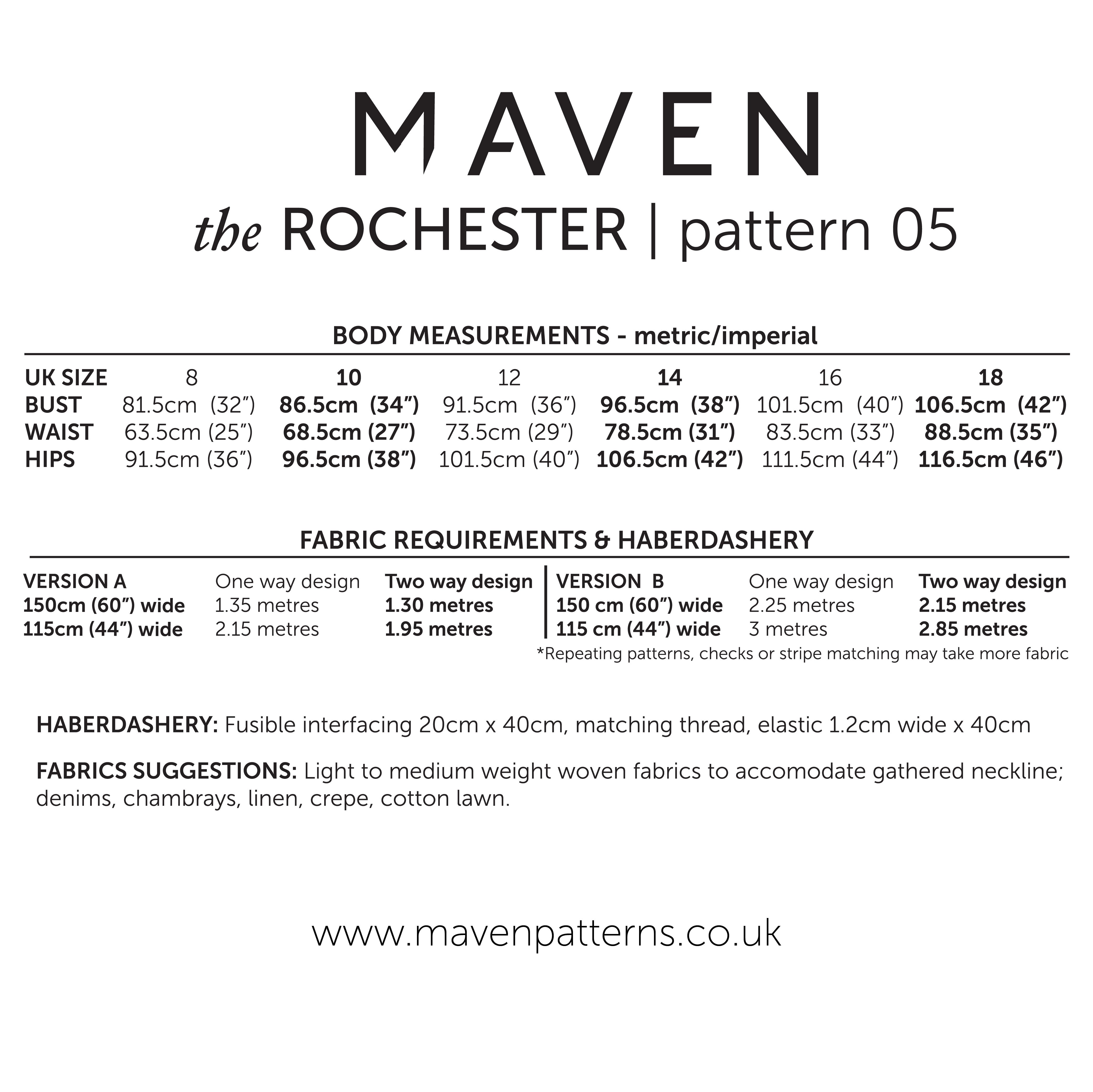 The Rochester Pattern - Maven Patterns - Selvedge and Bolts