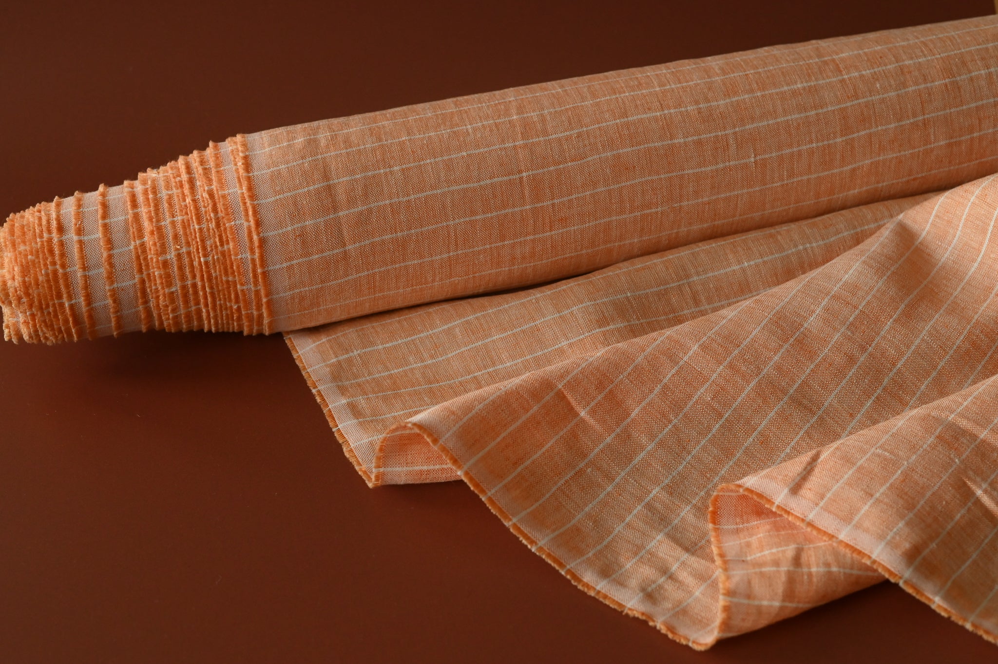 REMNANT - What A Stripy Load of Beauty ( Orange and White) - Linen (1.75 at £30)