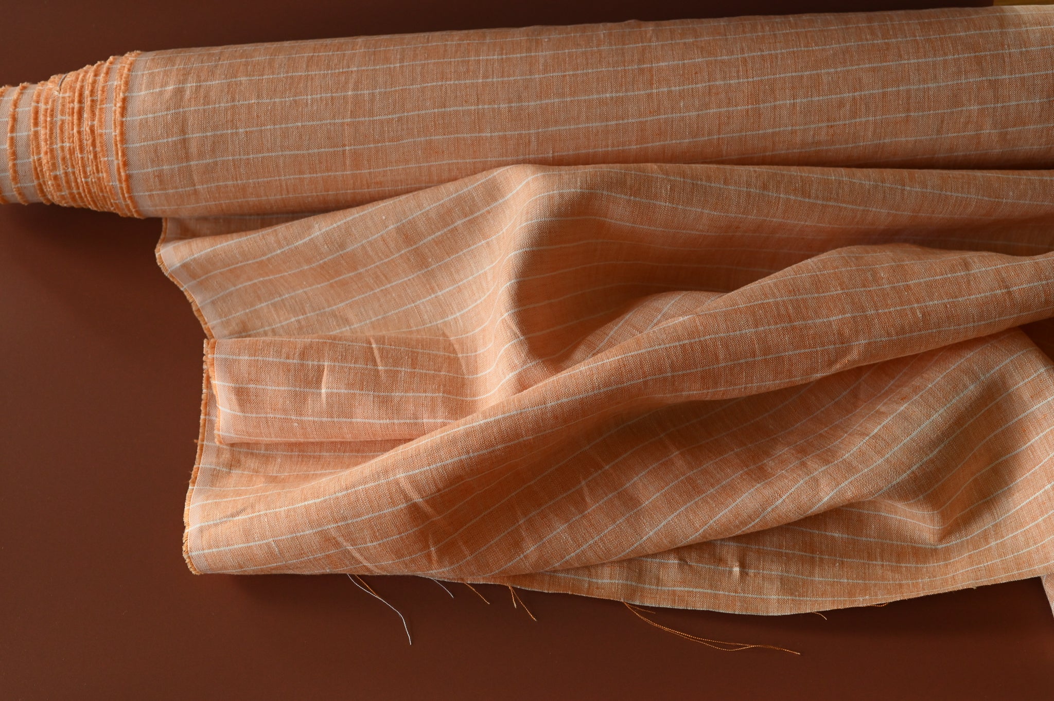 REMNANT - What A Stripy Load of Beauty ( Orange and White) - Linen (1.75 at £30)