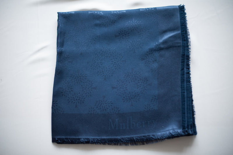 Trees and All That ( Navy)  - Silk Cotton Square Scarf