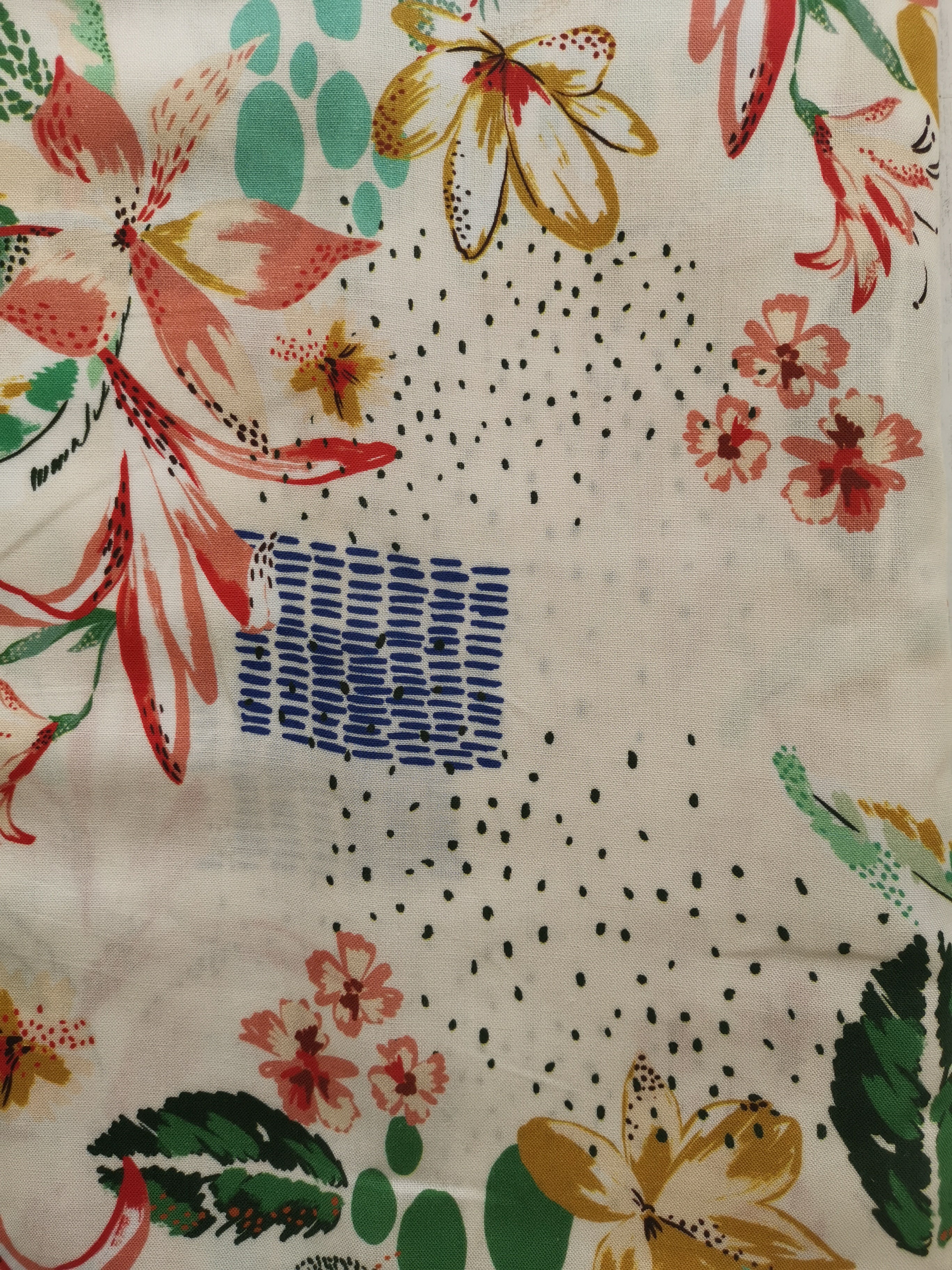 Cream Floral Viscose and Ramie fabric - Selvedge and Bolts