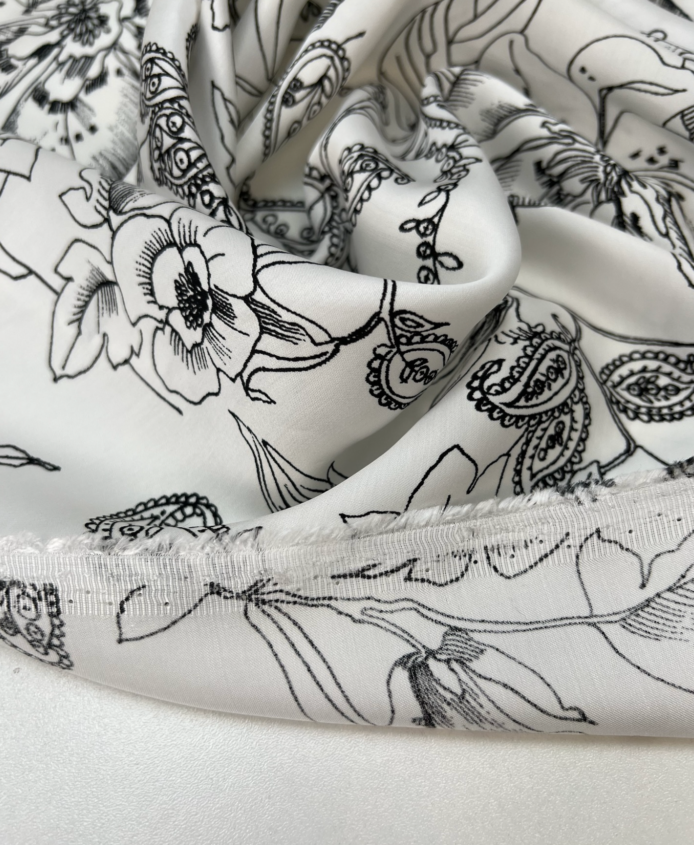REMNANT - Life In Black And White - Viscose Satin (1.5mts at £24)