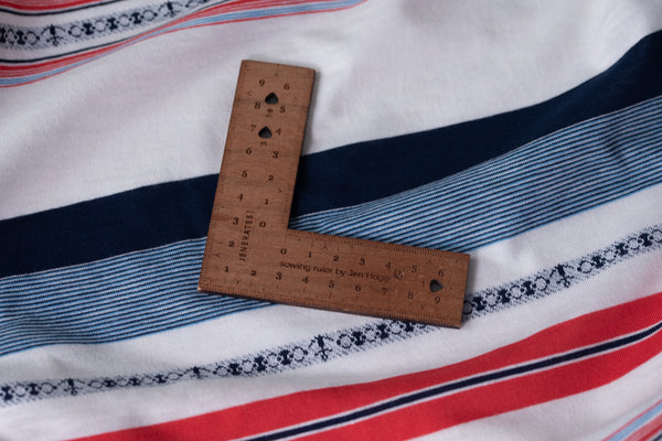 Its A Stripey Affair (White, Red, Navy, Anchor Shapes) - Cotton Jersey
