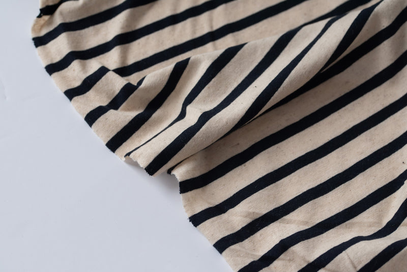 Breton Tops Anyone? (Navy and Oatmeal) - Cotton Linen Acetate Jersey