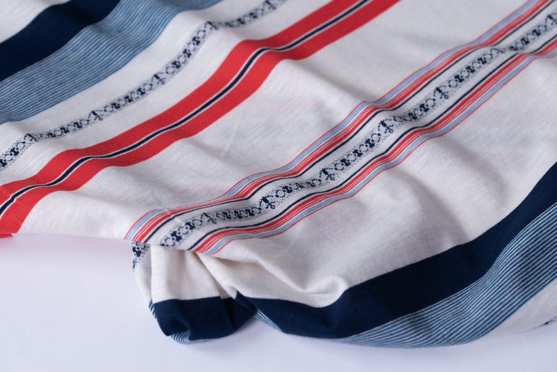 Its A Stripey Affair (White, Red, Navy, Anchor Shapes) - Cotton Jersey
