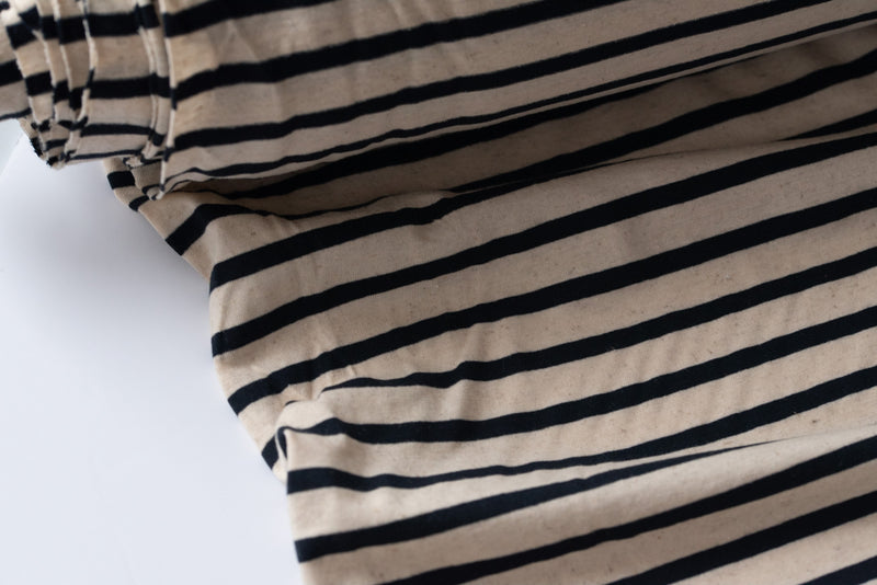 Breton Tops Anyone? (Navy and Oatmeal) - Cotton Linen Acetate Jersey