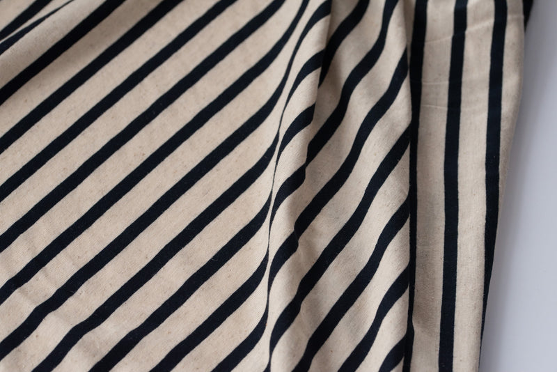 Breton Tops Anyone? (Navy and Oatmeal) - Cotton Linen Acetate Jersey