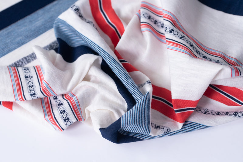Its A Stripey Affair (White, Red, Navy, Anchor Shapes) - Cotton Jersey